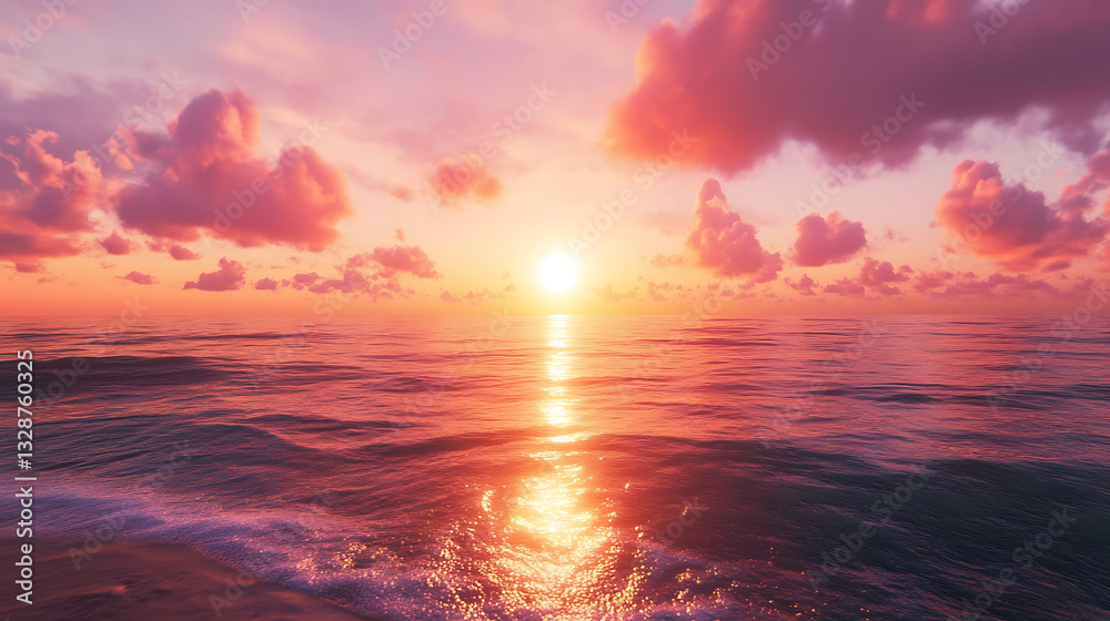 Golden Sands at Sunset: Tranquil Beach and Ocean Waves at Twilight Golden Sands at Sunset: Tranquil Beach and Ocean Waves at Twilight