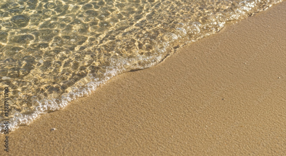 Ocean waves gently lap onto the sandy shore. Ocean waves gently lap onto the sandy shore.