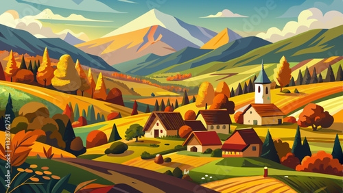 rural area of carpathian mountains in autumn. wonderful panorama of borzhava mountains in dappled light observed from podobovets village. agricultural 