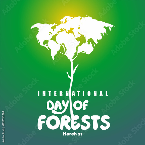 A symbolic tree with a world map canopy, representing global forest conservation and sustainability.