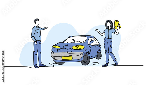 Vector illustration of car sales interaction. Modern flat in continuous line style.