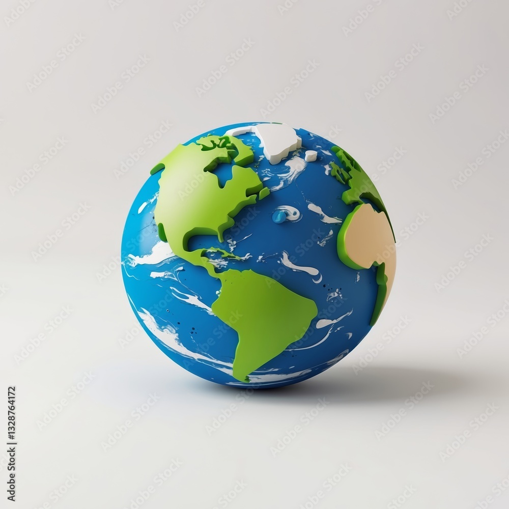 Colorful globe representing Earth with detailed continents and ocean patterns on a light background Colorful globe representing Earth with detailed continents and ocean patterns on a light background