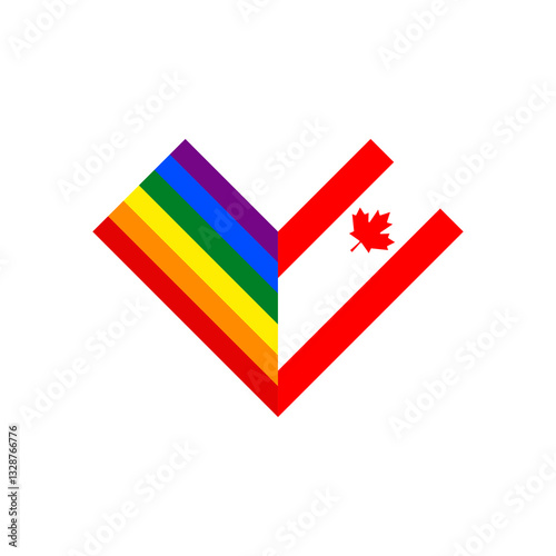 friendship concept. heart shape icon with rainbow and canada flags. vector illustration isolated on white background
