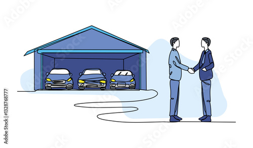 Vector illustration of car dealership agreement. Modern flat in continuous line style.
