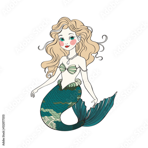 Beautiful mermaid line illustration. Coloring sheet.