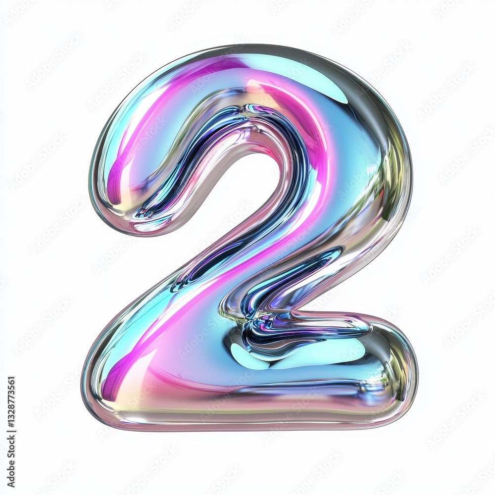 Number 2 with a cool chrome texture, isolated on a pure white background Number 2 with a cool chrome texture, isolated on a pure white background
