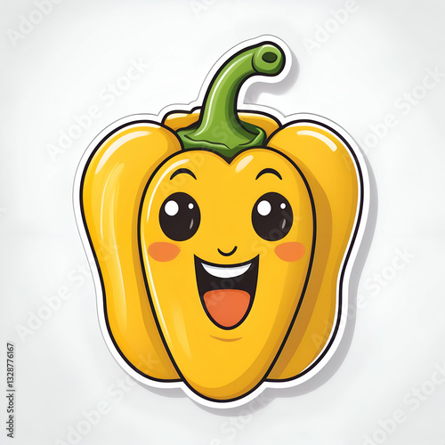 A Cheerful Yellow Bell Pepper With Big Eyes And A Joyful Grin, A Sticker-style Cartoon Illustration With A Bright, Playful Design