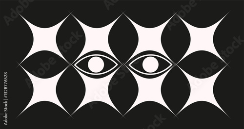 olorful bauhaus style poster with geometric shapes on dark shade background