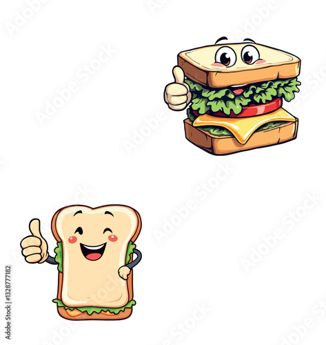Vsai two happy sandwiches giving thumbs up, approving healthy meal