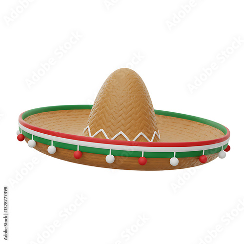 Vibrant Mexican Sombrero: A 3D Rendered Festive Hat