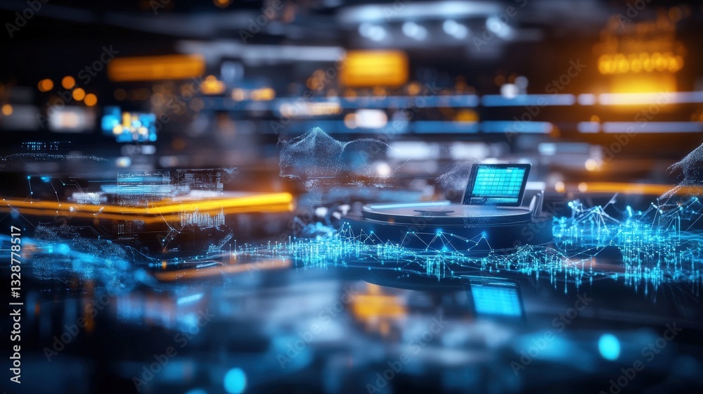 Fototapeta premium Digital data visualization in a high-tech environment futuristic workspace abstract content sci-fi setting macro view innovation concept