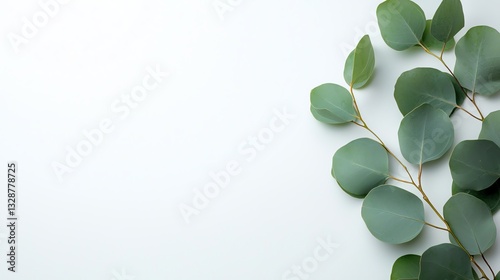 Eucalyptus Branch with Green Leaves on White Background for Decoration