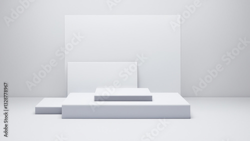 minimalist white background with render square stage product display