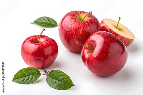 Fresh red and apples with yellow accents on a white background