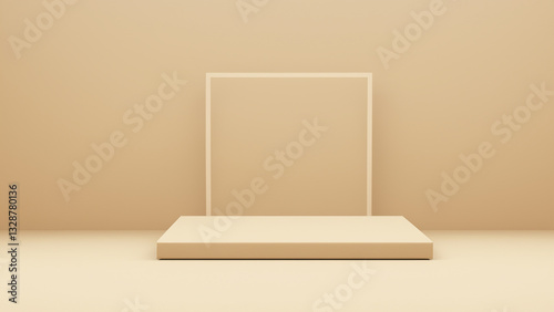 beige 3d render square stage background for product display