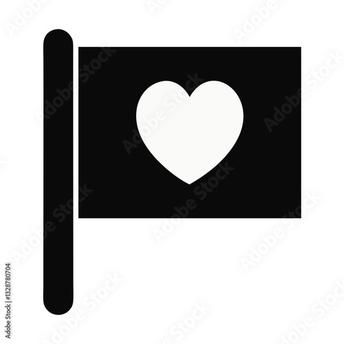 black flag white heart icon for alternative love and solidarity - flat icon for apps and websites
