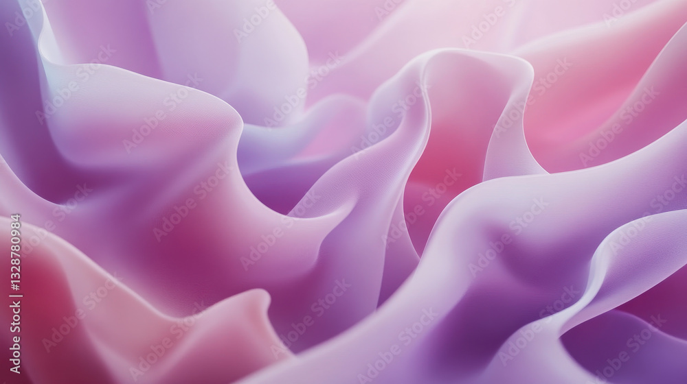 Obraz premium Layers of soft fabric flow gracefully, blending delicate shades of pink and lavender. The gentle curves and folds create a soothing visual that evokes tranquility and elegance