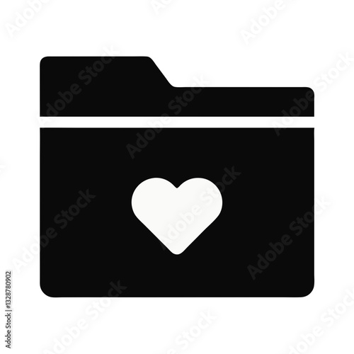 black folder heart icon for cherished file management - flat icon for apps and websites
