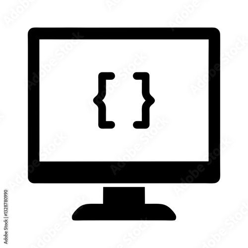 computer monitor code icon with curly braces for software development - flat icon for apps and websites
