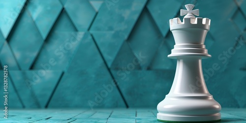 Strategic King: A single white king chess piece stands prominently against a textured blue background. The chess piece symbolizes strategy, leadership, and strategic thinking.