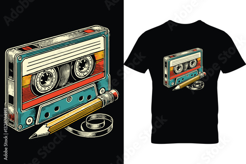 80s 90s Retro Cassette t-shirt design, Classic Fit, Short Sleeve, Black, 80s 90s Retro Party Costume Nostalgia Cassette T-Shirt, Vintage Cassette Tape Classic T-Shirt