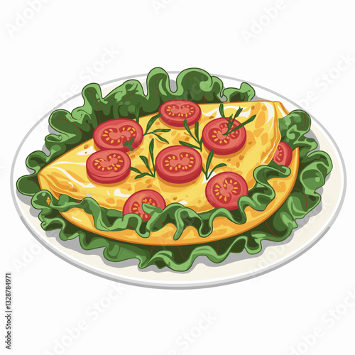 Tomato and Basil Omelette Cartoon Illustration