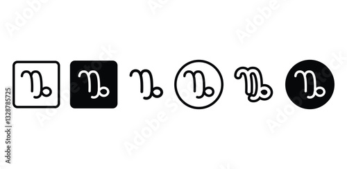 Capricorn Zodiac Symbol Icons Black and White Color Vector Design Illustration 