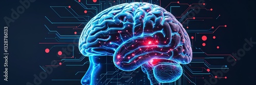 Brain's Digital Interface: An artistic rendering of a glowing human brain, intricately linked with a network of digital pathways and glowing elements, symbolizes the complexities of human intellect.