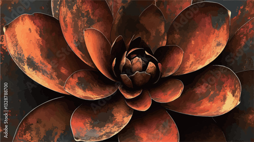 Close-up macro photograph of a succulent plant.  The image showcases the detailed texture and color variations of the succulent's leaves, which are predominantly shades of orange, brown, and black.