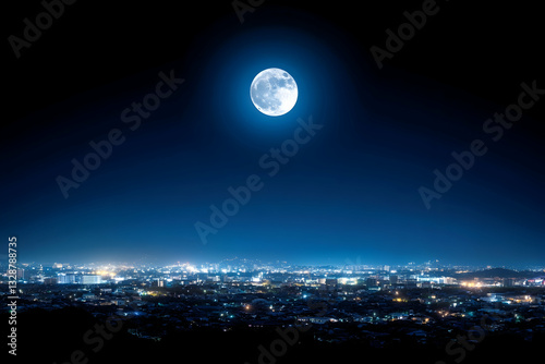 Full moon over a city at night