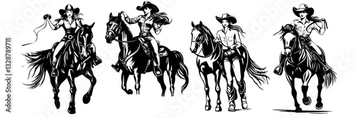 Cowgirl Silhouette Vector Pack – Hop, Ride & Action Poses for Designers
