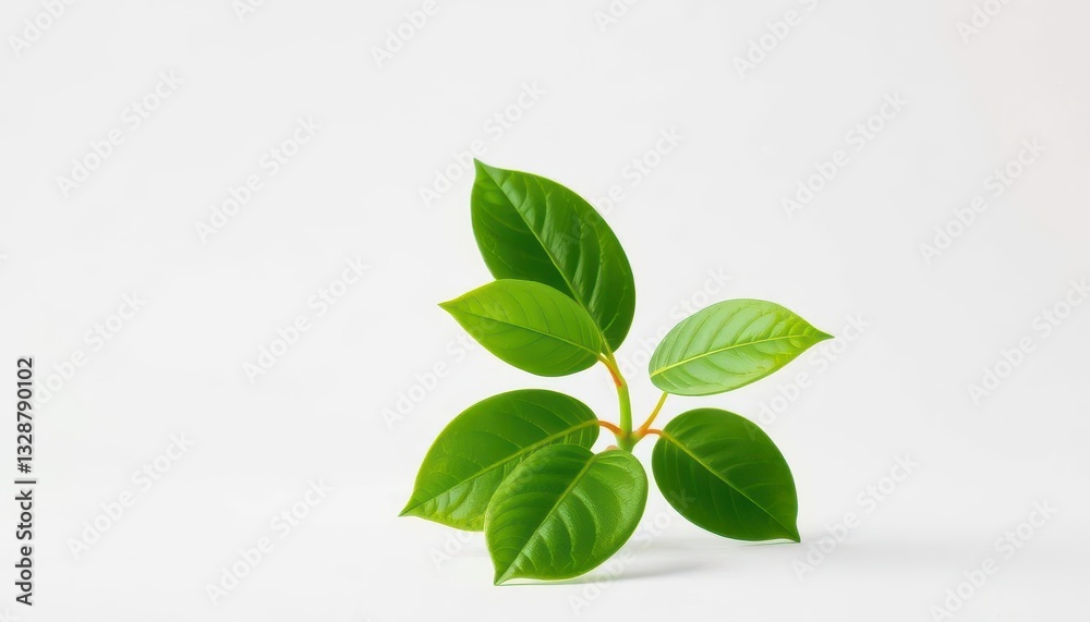 Fototapeta premium Single vibrant green plant, isolated on pure white backdrop, environment, asset
