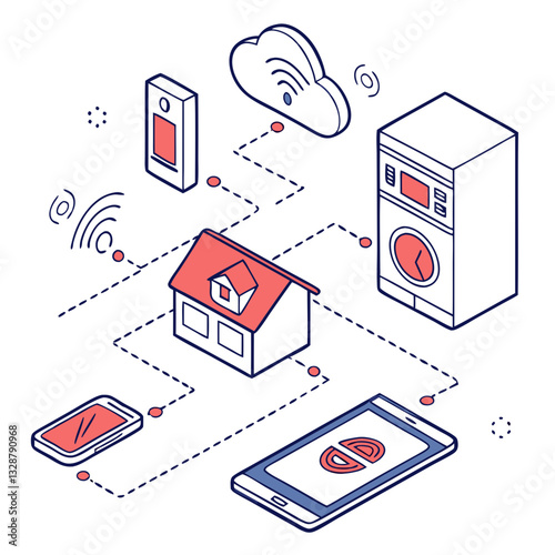 IoT Data Flow with Smart Device Connectivity. Perfect for: IoT conferences, Smart home technology, Connected devices
