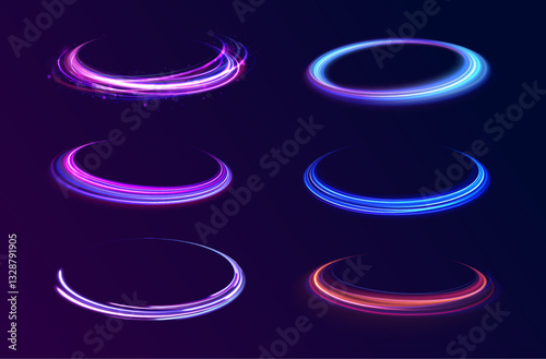 Cybernetic Light Waves: A Stunning Composition of Luminous Motion Rings and Glowing Arc Traces That Resemble High-Speed Energy Orbits, Hovering in a Neon-Drenched Sci-Fi Universe