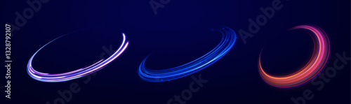 Cybernetic Light Waves: A Stunning Composition of Luminous Motion Rings and Glowing Arc Traces That Resemble High-Speed Energy Orbits, Hovering in a Neon-Drenched Sci-Fi Universe