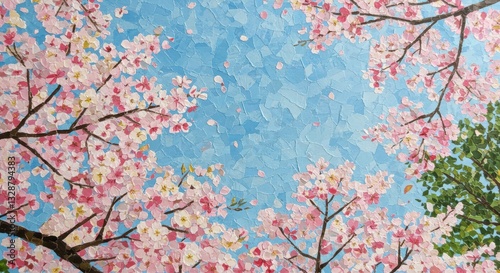桜の和紙のちぎり絵の背景画