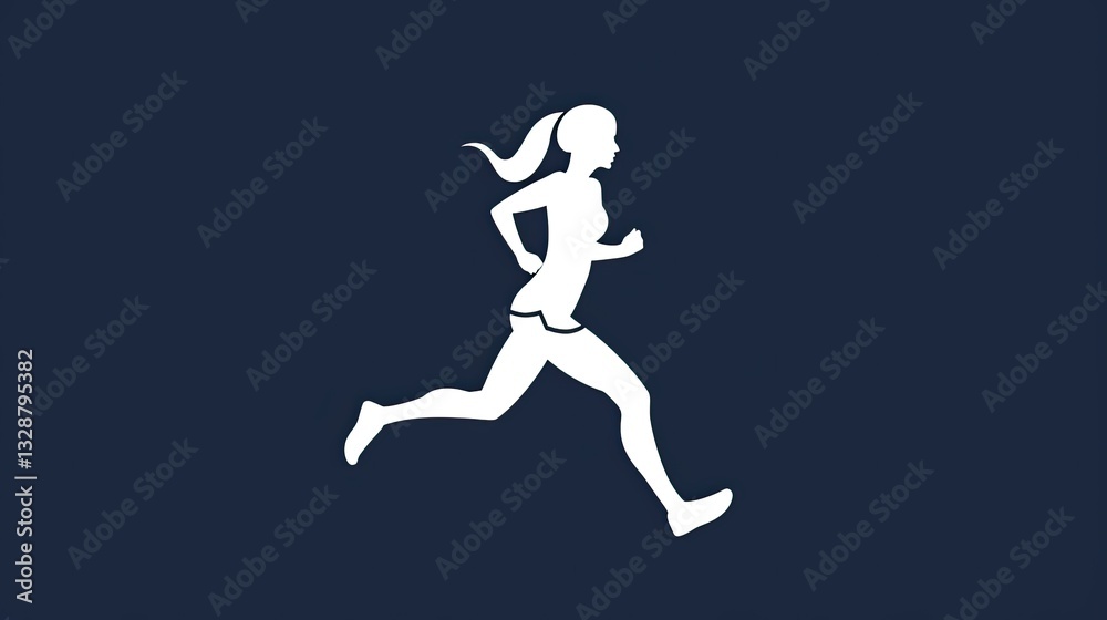 White silhouette of a running woman on a blue background White silhouette of a running woman on a blue background