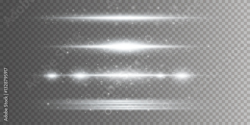 Network of shining sparkles and highlights.Horizontal white rays of light.Neon lights.Vector illustration.On a transparent background.