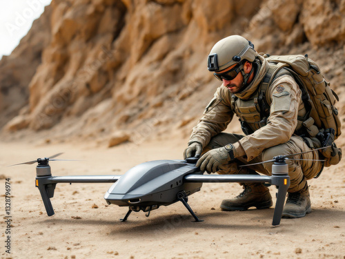 A soldier prepares a drone to fulfill an important mission