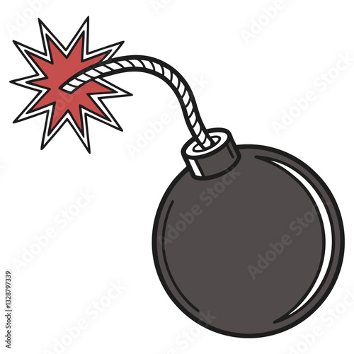 Cartoon Bomb Icon Vector - Dark Explosive with Lit Fuse and Explosion Spark - Comic Style Design