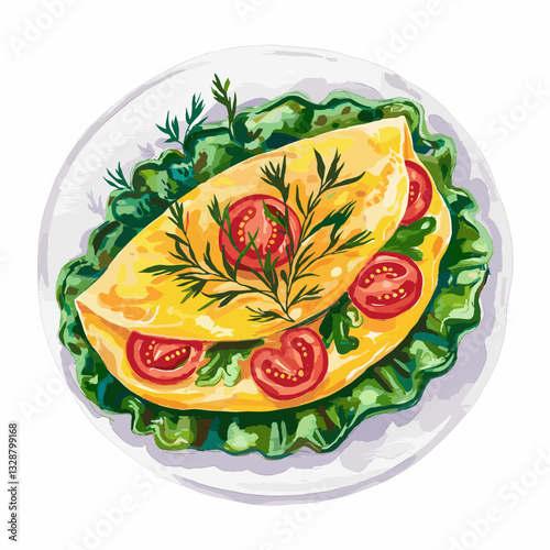 Delicious Omelette Topped with Fresh Tomato and Basil