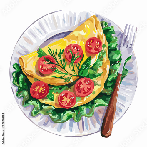 Delicious Omelette Topped with Fresh Tomato and Basil