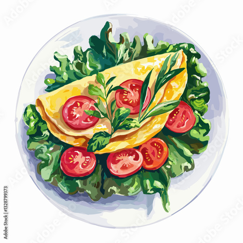 Delicious Omelette Topped with Fresh Tomato and Basil