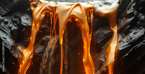 Molten Lava Flowing Down Rocks
