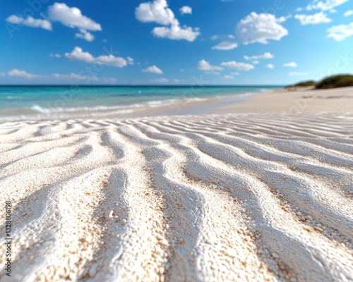 Coastal Serenity Explore the intricate beauty of textured ridges of seashells in sharp focus, contrasting against a blurred horizon background Witness the delicate patterns formed by nature's
