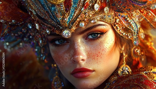 Celestial Queen Wearing a Crown Made of Orbiting Moons A Stunning Cosmic Vision Experience the ethereal beauty and power of the universe embodied in this majestic queen Witness her radiant aura and