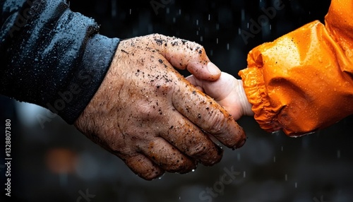 Capture the precious moment of a Father holding his child's hand as they take their first steps, a proud moment of trust and unwavering support Witness the joy, love, and unbreakable bond between
