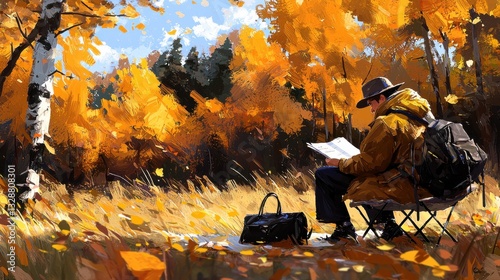 Capture the heartwarming essence of family love with this image featuring a father reading a letter from his child, a truly warm and emotional moment amidst the beauty of autumn leaves A scene