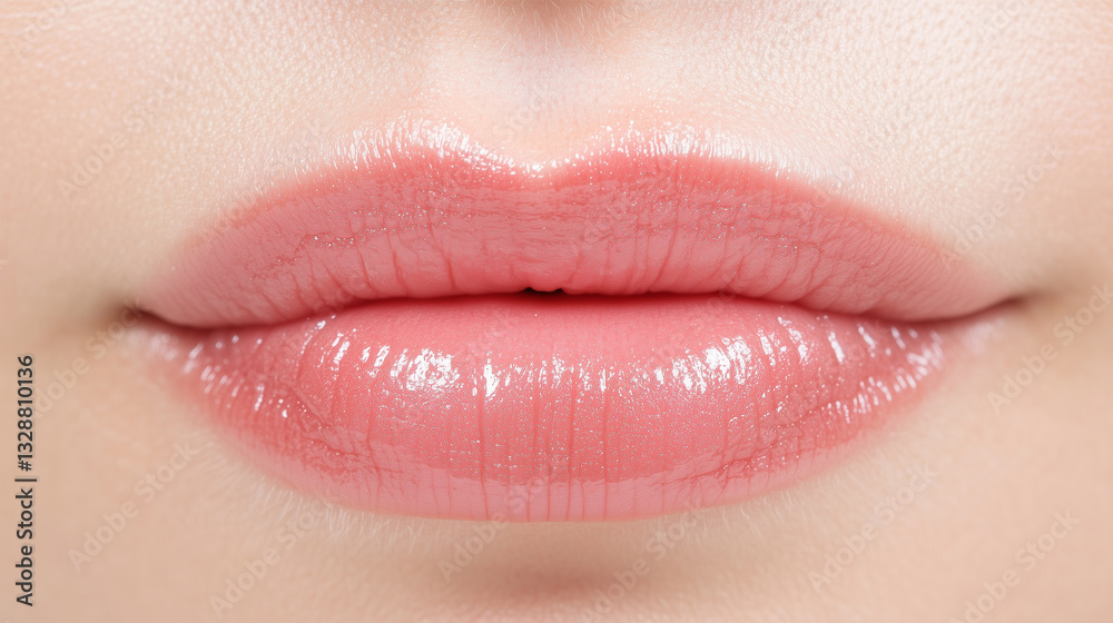 Close-up of Soft Pink Lips with Glossy Finish Close-up of Soft Pink Lips with Glossy Finish