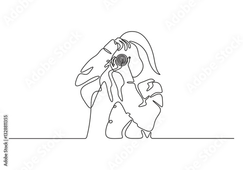 Vector illustration continuous single line drawing of woman photographing photographer single line drawing. Graphic illustration